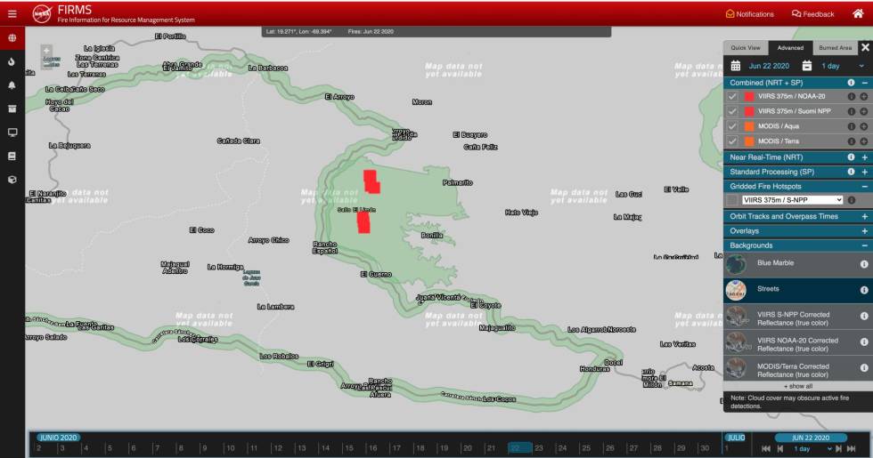 Imágenes de la NASA muestran los incendios del 22 de junio